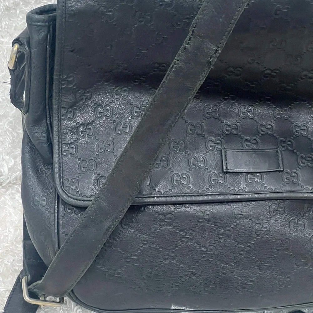 Gucci Guccissima Black Leather Messenger Bag